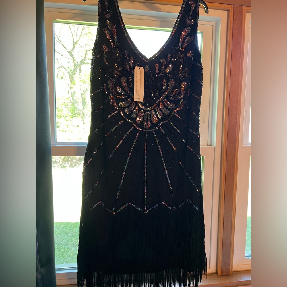 Beaded Black Evening Dress - Women's Formal Dress
